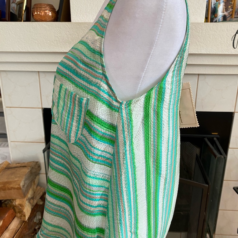 Ainsley 100% Silk crop tank top, multi green, blue, silver, Size S - Picture 3 of 6